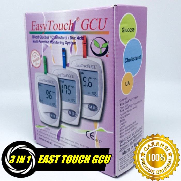 Alat ukur gula darah asam urat dan kolesterol 3 in 1 easy touch gcu original lengkap termurah