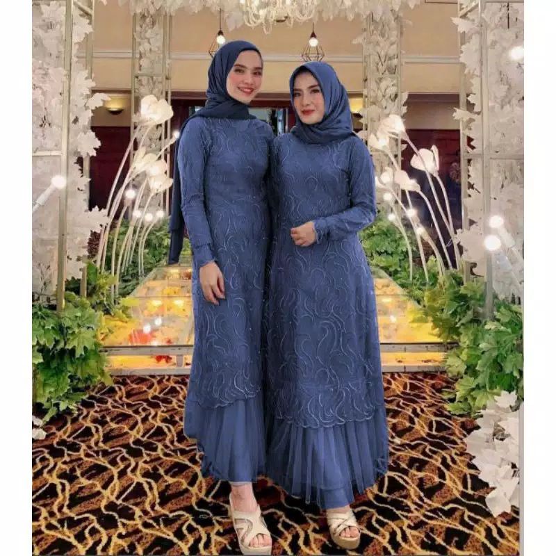 BAJU GAMIS DRESS PESTA KONDANGAN BRUKAT BROKAT WANITA MUSLIM S M L XL XXL JUMBO POLOS GERALDA WARNA 
