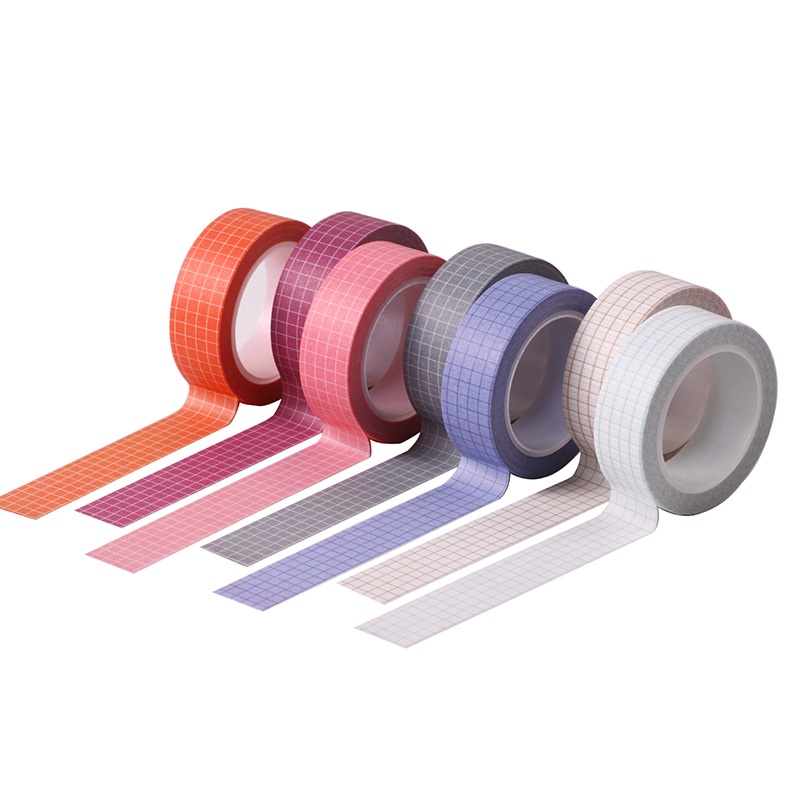 15mmx10m 7 Colors/set Journal Sticker Solid Color Grid Washi Tape Masking Tape for Scrapbooking