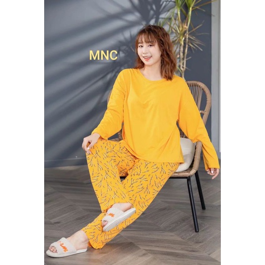 PIYAMA PP WANITA IMPORT SPANDEX|BIGSIZE|JUMBO/SET OVERSIZE/BAJU TIDUR lengan panjang-PPSJ. KUNING BUNGA