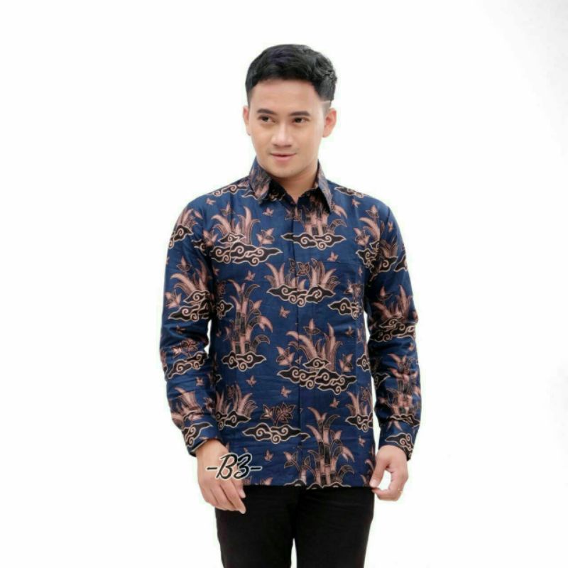 BAJU BATIK COUPLE AYAH DAN ANAK LAKI-LAKI MOTIF BAMBU NAVY TERLARIS / BATIK JUMBO/COD