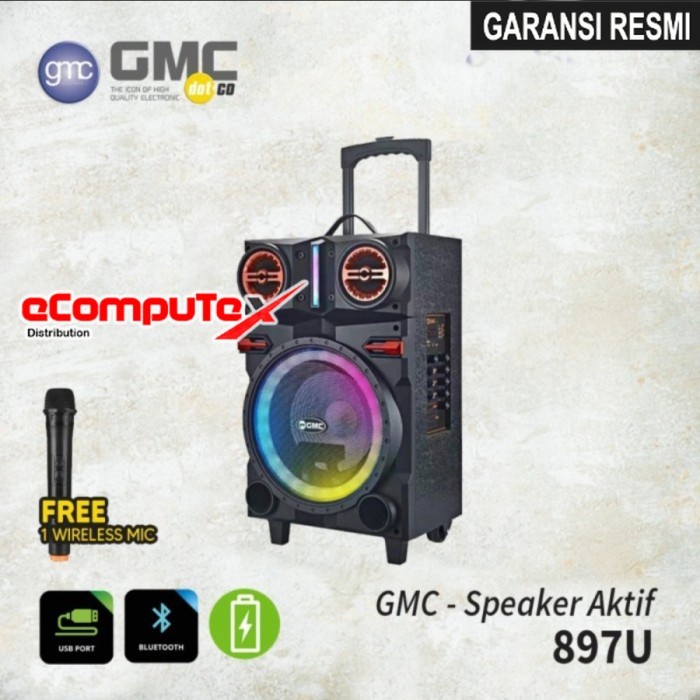 SPEAKER KARAOKE KOPER BLUETOOTH GMC 897U / 897 U MIC 10 INCH GARANSI RESMI