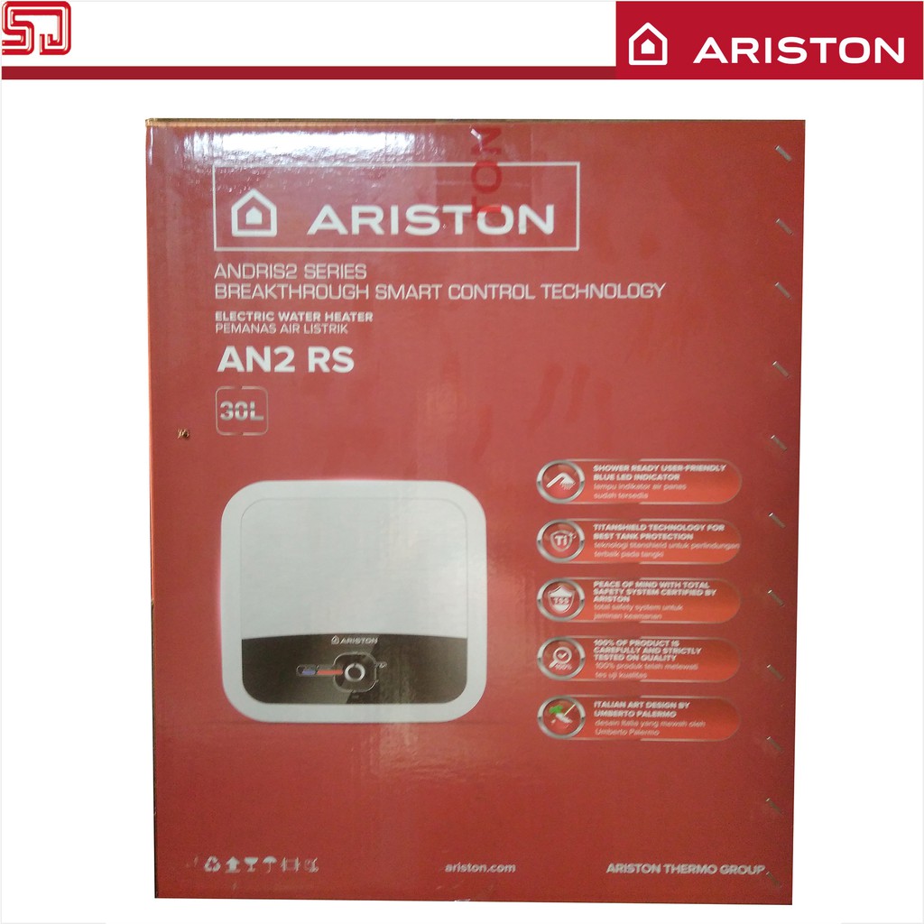 Ariston Andris 2 AN2 RS 30 liter 500 watt Water Heater Keluarga Pemanas Air Hangat Mandi