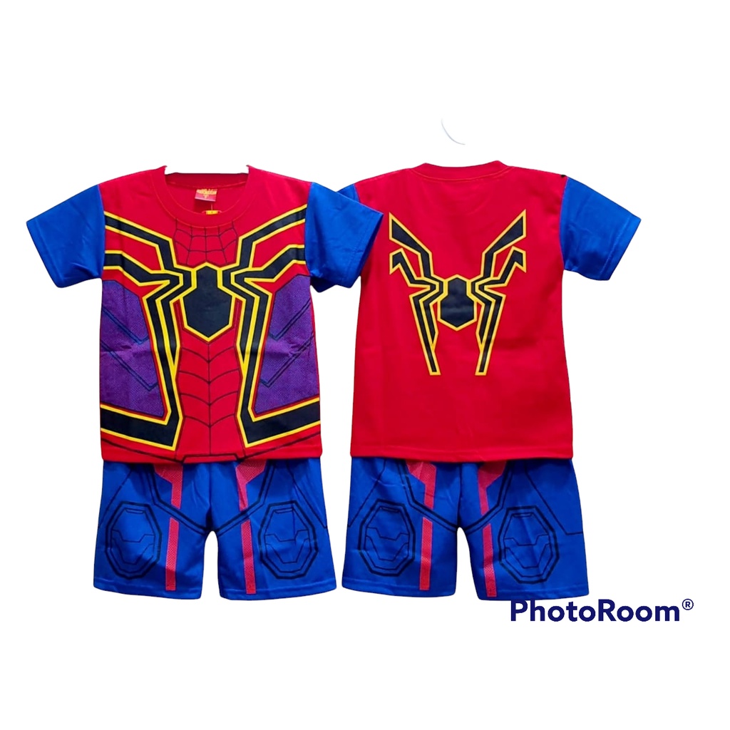 SETELAN BAJU ANAK LENGAN SPIDERMAN IRON / BAJU ANAK LENGAN PENDEK SPIDER IRON