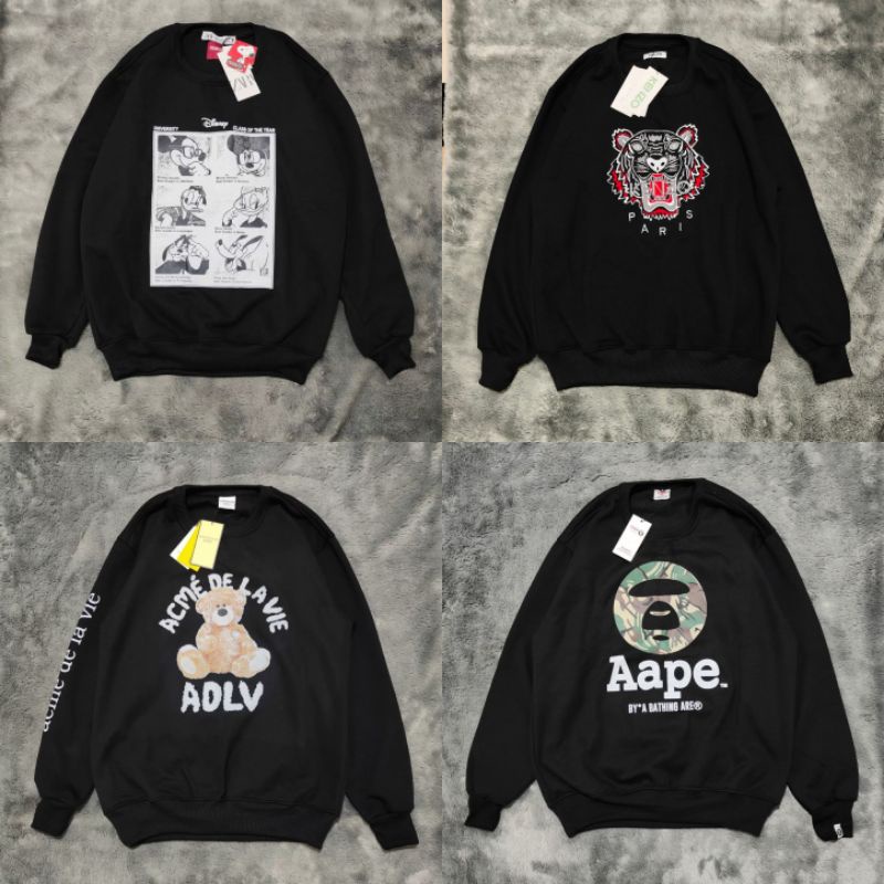 sweater crewneck zara disney premium fleece tebal | sweater distro pria