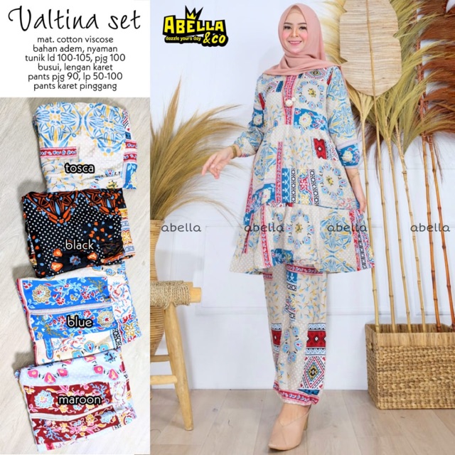 Valtina Setelan Tunik & Celana Katun Viscose Motif Abstrak