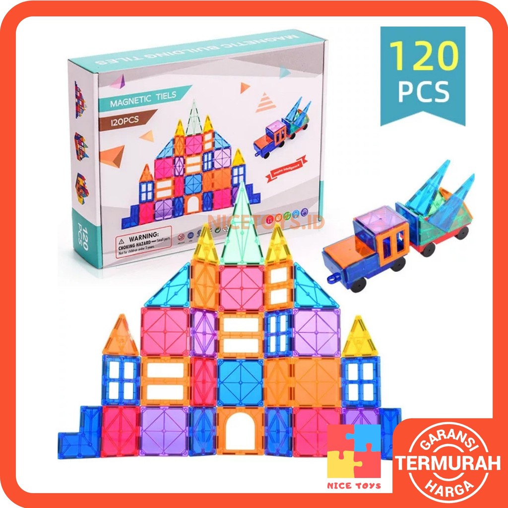 Magnetic Tiles 120 Set 3D Building Block Mainan Magnet Puzzle Magnet Mainan Montessori Anak Magnetic Puzzle Sensory Toys