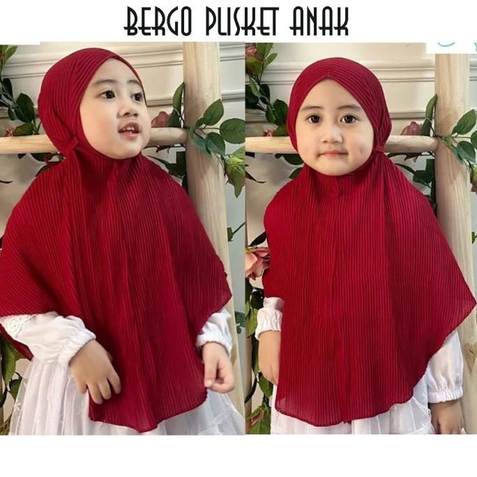 Grosir Jilbab Bergo Plisket Anak - Kerudung Tali Anak - Hijab Instan