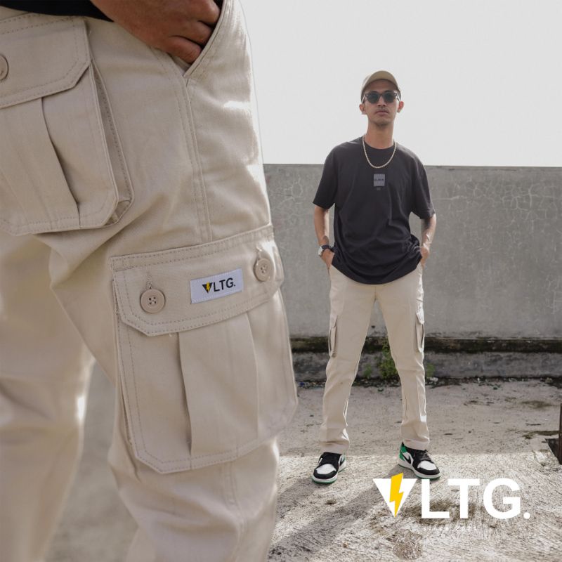 Celana Cargo Panjang VLTG.industry Warna Cream Kualitas Bahan Premium Grade A