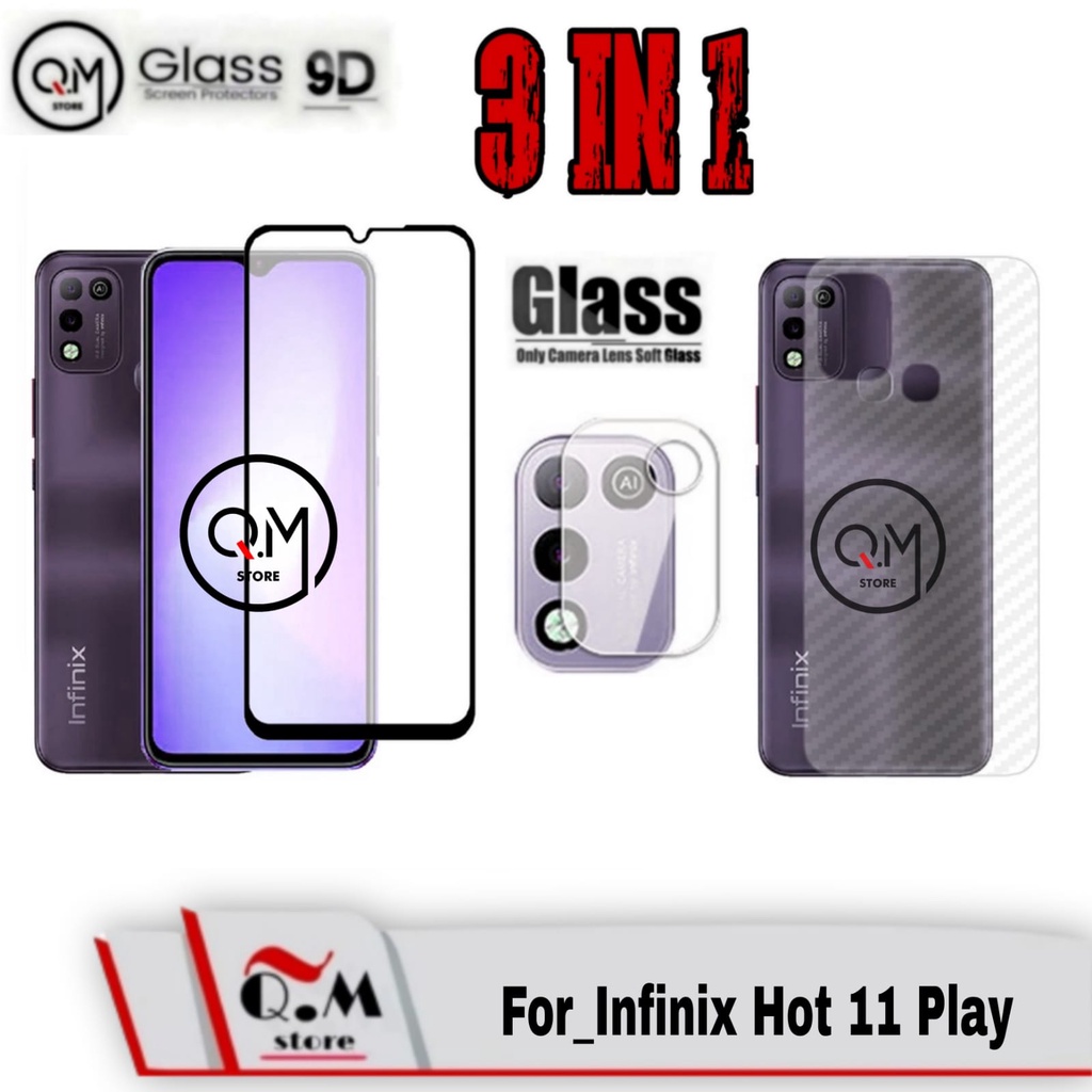 PAKET 3 IN1 Tempered Glass Layar Infinix Hot 11 Play Screen Guard Anti Gores Pelindung Layar
