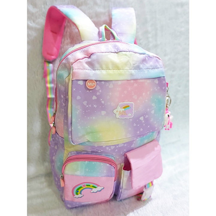 RANSEL / BACKPACK TAS Anak Sekolah SD / SMP / REMAJA MODEL MASA KINI Motif Rainbow PELANG KANTUNG TUTP IMPORT