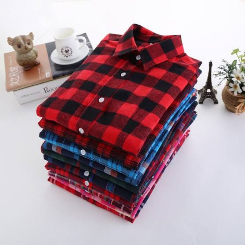 Paket Usaha 1 Lusin Kemeja Flanel Pria Wanita Lengan Panjang | Kemeja