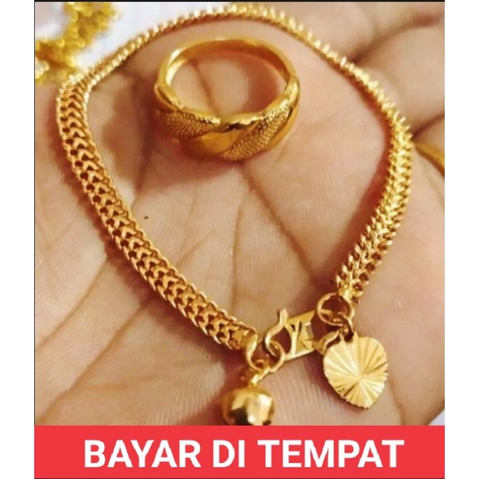 PROMO••••SET GELANG TANGAN WANITA FREE CINCIN TITANIUM LAPIS EMAS 24 K