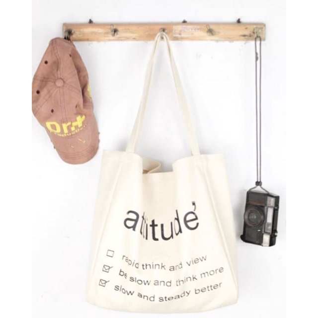 TOTEBAG KANVAS ATTITUDE (crbn_cloth) Totebag quotes aesthetic Size 45x34x15