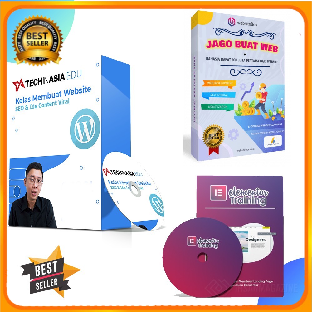 PROMO Paket 3 in 1 Belajar Website Langsung Master Dari Techinasia, JagoWeb & Elementor