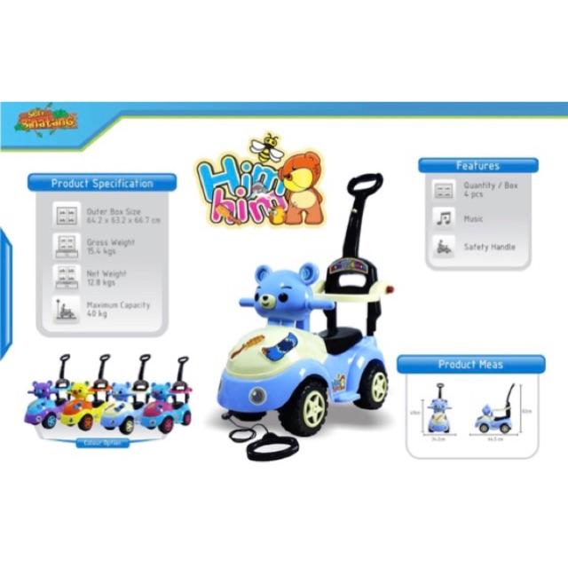 mainan ride on oceon yotta / beruang him him mobil dorong