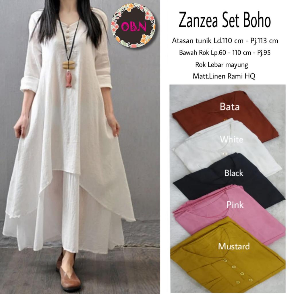 zanzea set stelan 1set setelan oneset pakaian bju baju tunik longtunik rok midi mayung payung ld 110