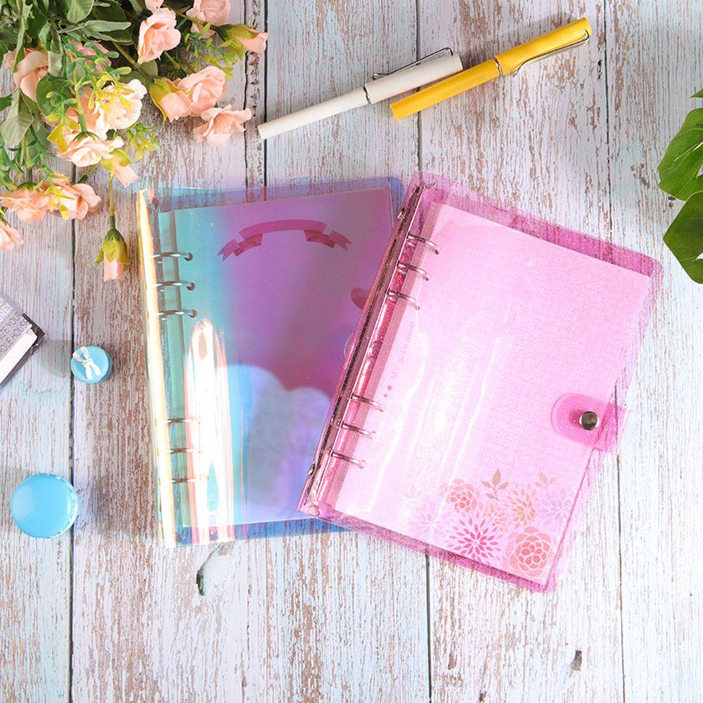 Mxbeauty PVC Notebook Cover 6-Ring Isi Ulang A5/A6 Penutup Tombol Planner Diary Spiral Penyimpanan Kartu Longgar Daun Folder Notebook