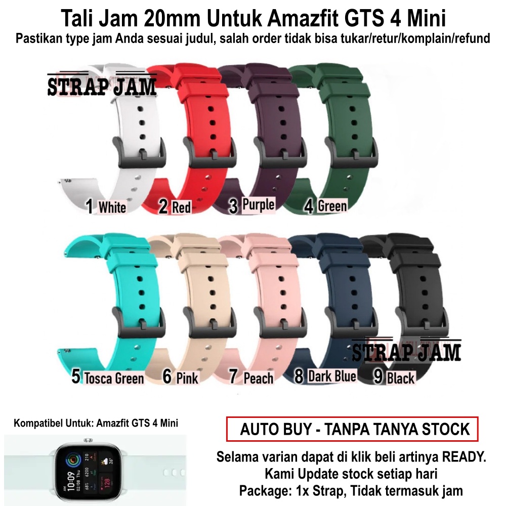 P20Q Tali Jam Amazfit GTS 4 Mini - Strap 20mm Silikon Polos Simple Dengan Buckle Hitam