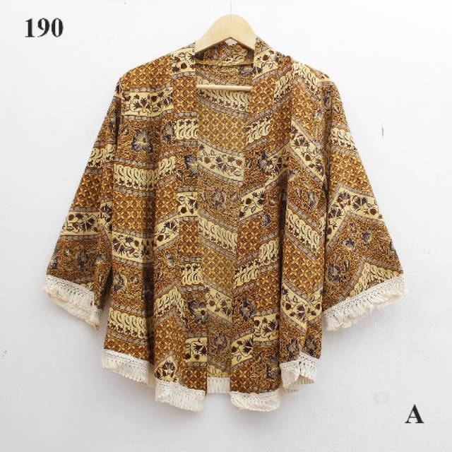 Cardigan rumbai batik etnik kimono tribal, real pict