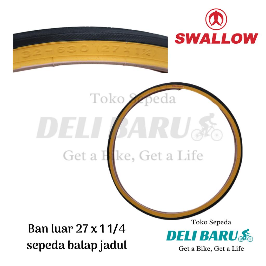 Swallow Ban luar 27 x 1 1/4 list kuning sepeda balap jadul