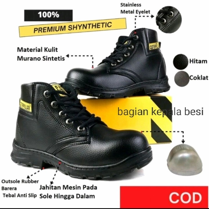Sepatu Safety Boots Ujung Besi Fashion Pria Boots Kerja Lapangan Proyek Pabrik Kulit Premium Sefty Shoes