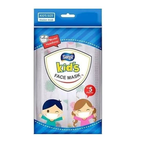 MASKER SENSI KIDS FACE MASK HEADLOOP 5's / MASKER SENSI ANAK ISI 5