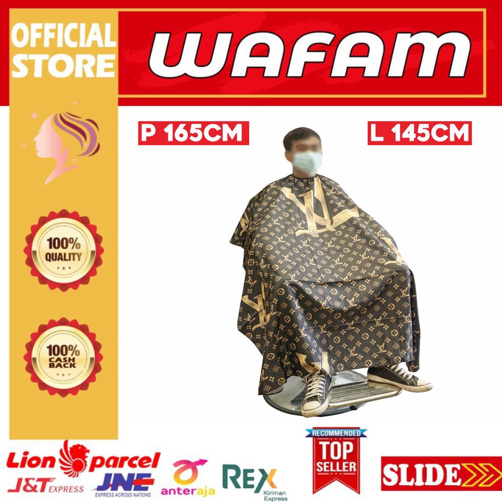 CAPE / KEP / KAIN KIP / SARUNG CUKUR POTONG BARBER SALON MOTIF LV GOLD