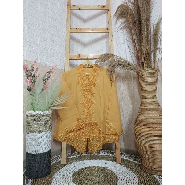 Alantasik - kebaya Senada BIG SIZE / UKURAN JUMBO / Kebaya sulam Encim Bordir /  Sekolah/ Dinas R.6 / R.7-Mustard