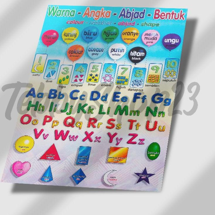 

Baru Paket 12 poster edukasi anak poster abjad angka buah 시