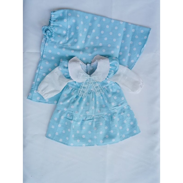 baju boneka baju muslim polka biru