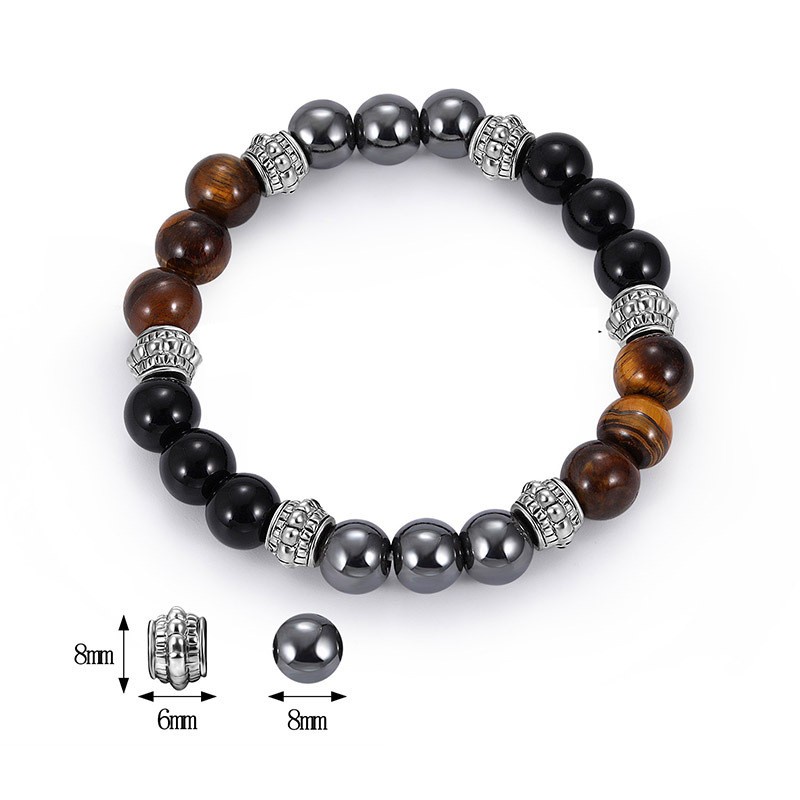 Hot 8 mm Fashion Men Natural Black Obsidian HematiteTiger Eye Beads Stone Bracelet