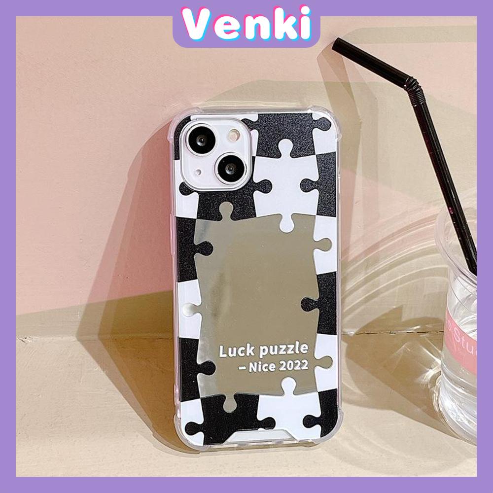 iPhone Case Luxury Acrylic Mirror Airbag Shockproof Protection Camera Black White Puzzle Simple Compatible For iPhone 11 Pro Max 13 Pro Max 12 Pro Max 7Plus XS Max