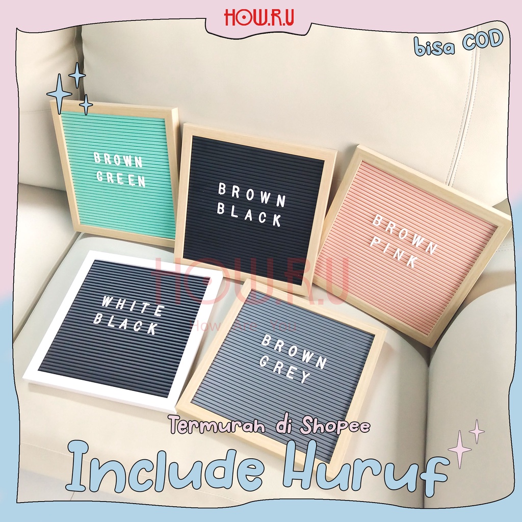 HOW.R.U | 25x25 cm Letter Board Persegi Sudah Include Huruf / Papan Nama Bayi / Papan Menu / Dekorasi Rumah