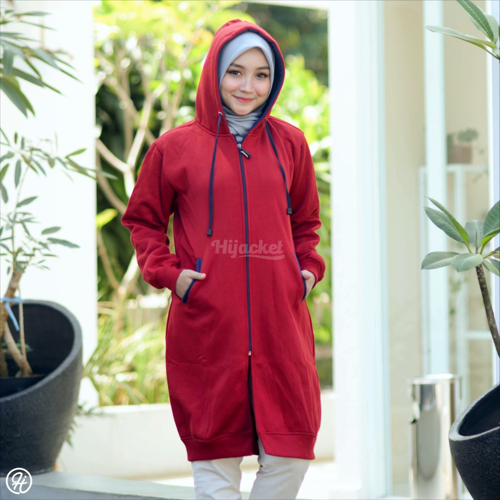 Jaket Tebal Wanita Hijab Hijacket Basic Sweater Hijaket Hoodie Original Model Polos Panjang-5