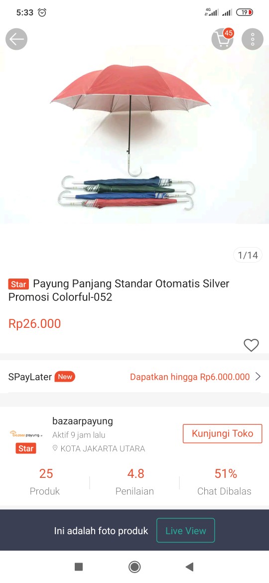 Payung Panjang Standar Otomatis Silver Promosi Colorful-052