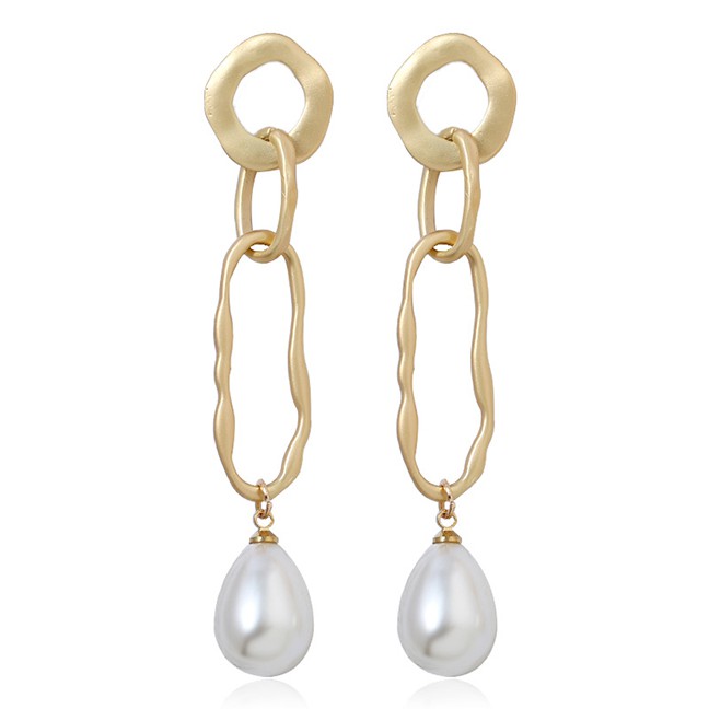 LRC Anting Tusuk Fashion Gold Geometric Pearl Earrings F33191