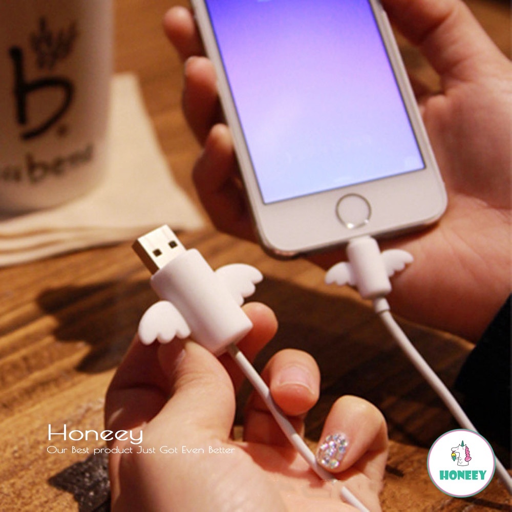 Cute Angel Simple Cable Protector Data Line Protector Sheath Cable Winder Cover for IPhone USB Charging Cable