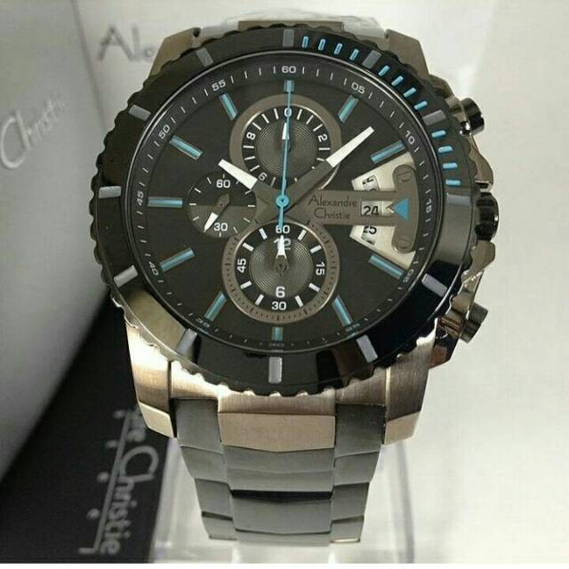 MURAH JAM TANGAN PRIA ALEXANDER CHRISTIE 6455 BLACK GREY ORIGINAL