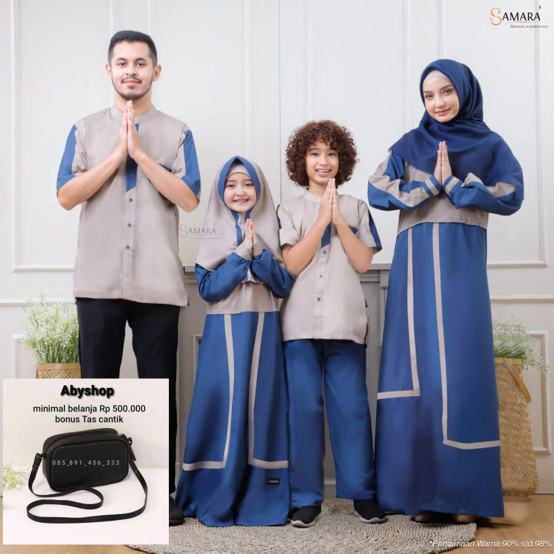 Samara I03 Midnight blue x khaky Sarimbit Keluarga Busana Muslim Keluarga Baju Couple gamis sarimbit