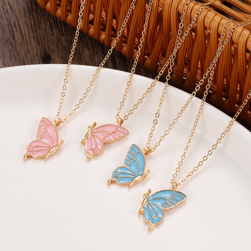 2pcs / Set Kalung Rantai Liontin Kupu-Kupu Elegan Untuk Wanita