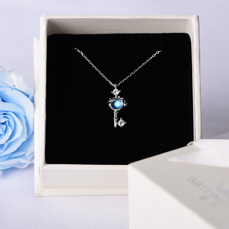 COD Kalung Fashion Chain x Necklace Blue Crystal Planet Sapphire Clavicle Pendant L104