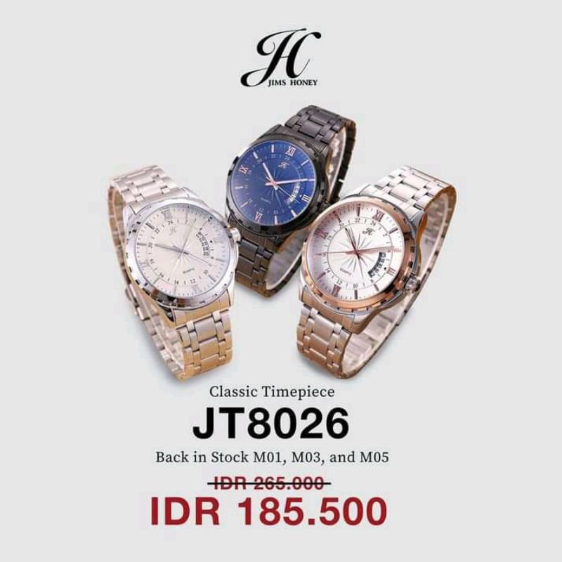 Jam tangan cowok JT 8026 jims honey free masker Lea gloria