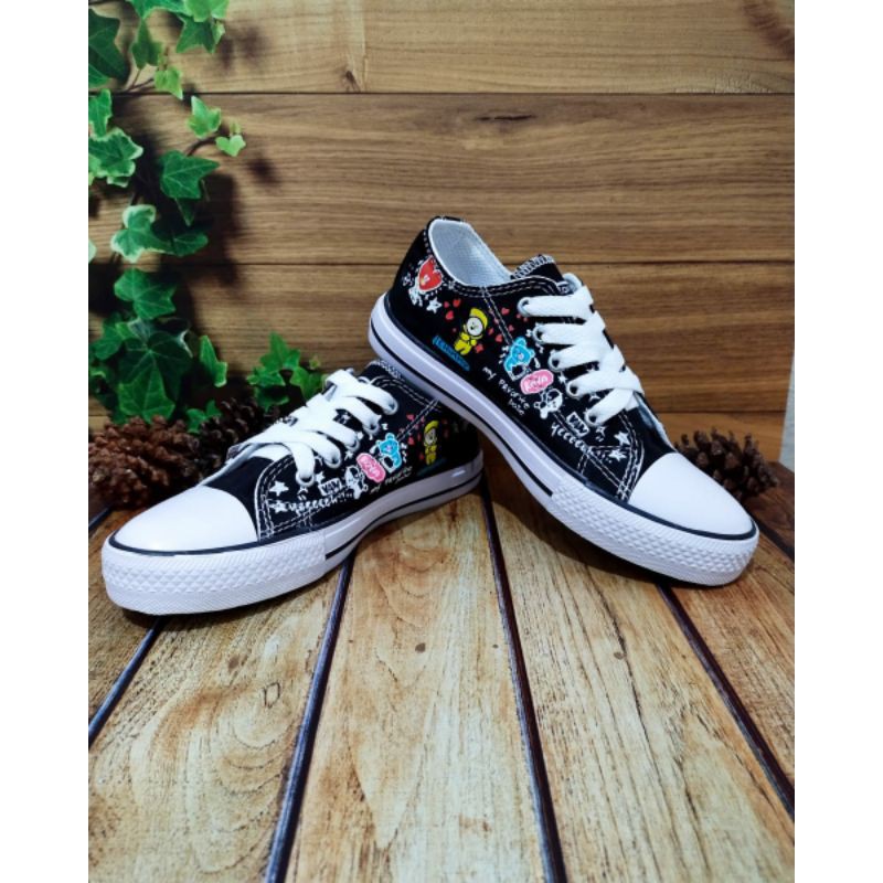 best seller!! sepatu BTS bt21 Converse anak laki laki perempuan warna hitam usia 1 sampai 10 tahun