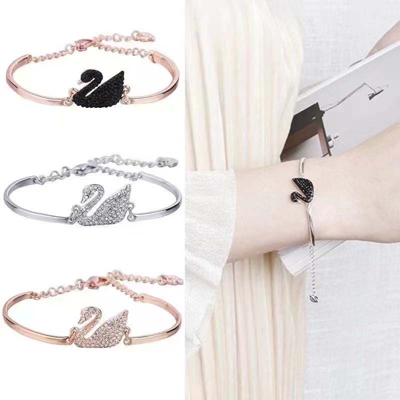 COD Gelang Bracelets Fashion Swan Cuff Bracelet with Zircon Women Animal Bird Jewelry