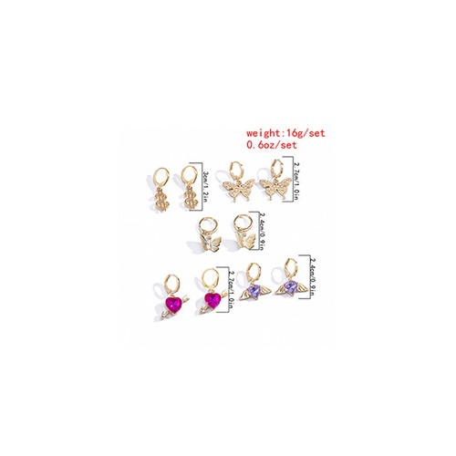 LRC Anting Set Fashion Golden Micro-inlaid Zircon Butterfly Heart-shaped P59945