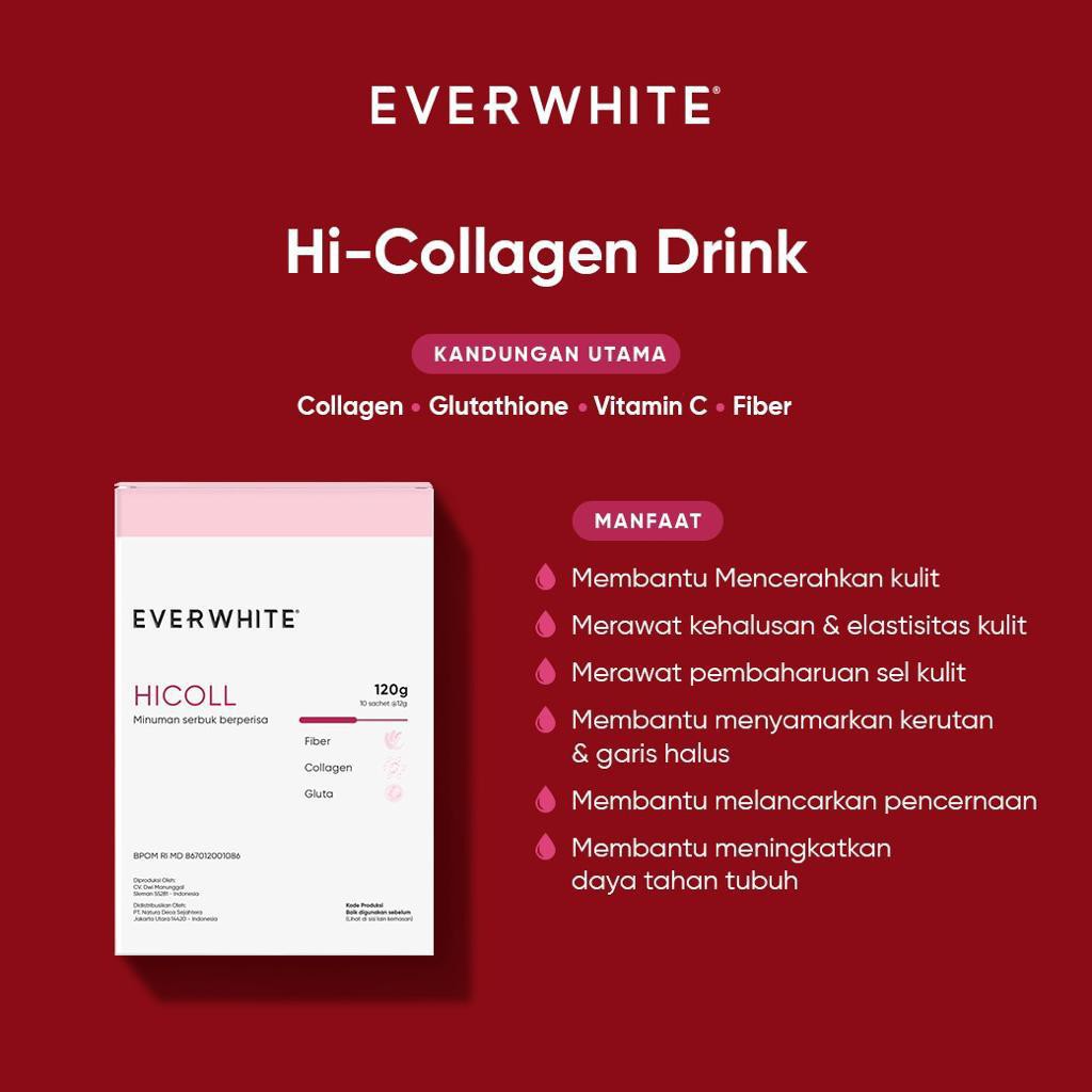 EVERWHITE HICOLL Drink Hi Collagen - Minuman Collagen Brightening Booster Halal 12gr
