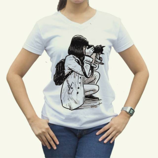 Baju KAOS oblong ATASAN WANITA fotografer jongkok farenfashion