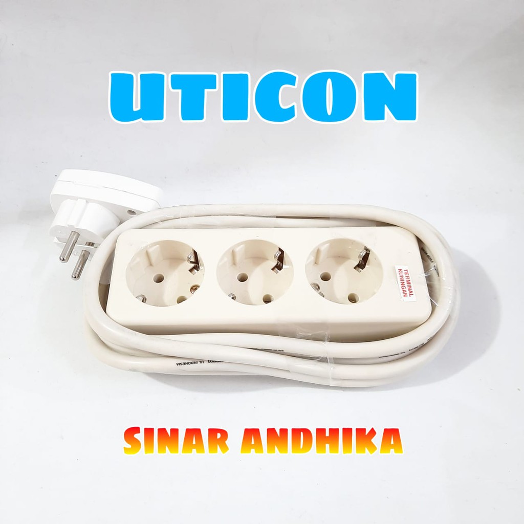 STOP KONTAK UTICON 3 LUBANG + STEKER ON OFF+ KABEL 3M ST-138+S-228N+3M