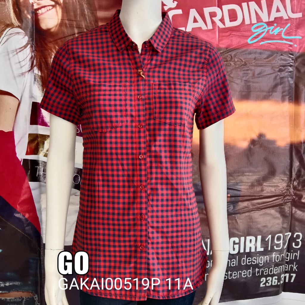 gof KPQ CARDINAL GIRL KEMEJA  Pakaian Wanita Atasan Kemeja Casual Motif Polos Lengan Pendek Original